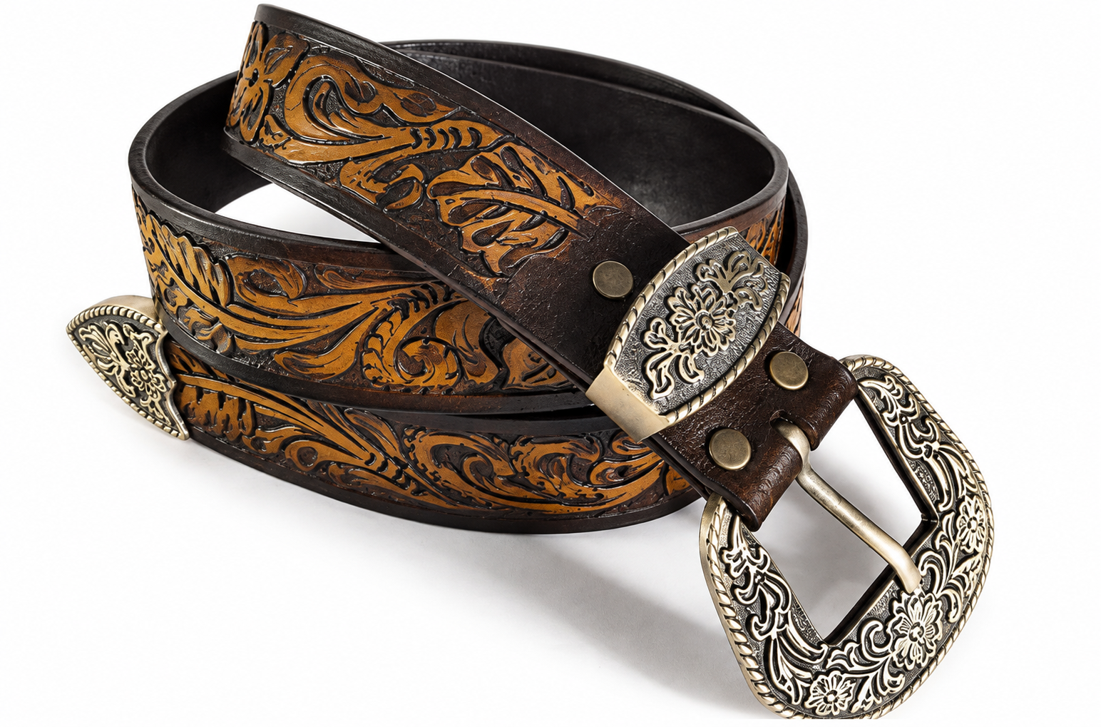 Two-Tone Antique Scroll Tooling Belt